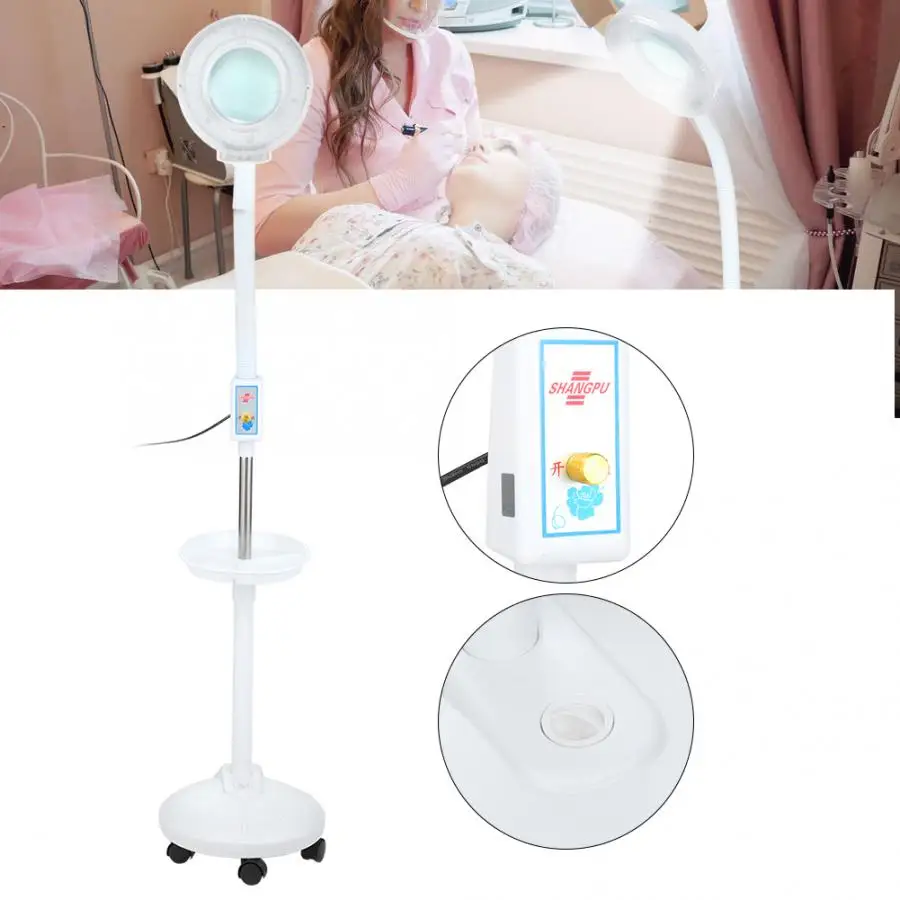 Face Care 5X Magnifying LED Beauty Salon Floor Lamp Adjustable Cold Light Tattoo Lamp with Tray Skin Tag Removal