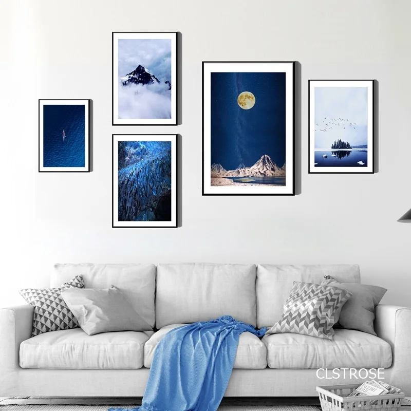 Nordic Modern Contracted Style Tranquil Dark Blue Sea Canvas Pictures Posters For Living Room Bedroom Decor Painting Unframed | Дом и сад