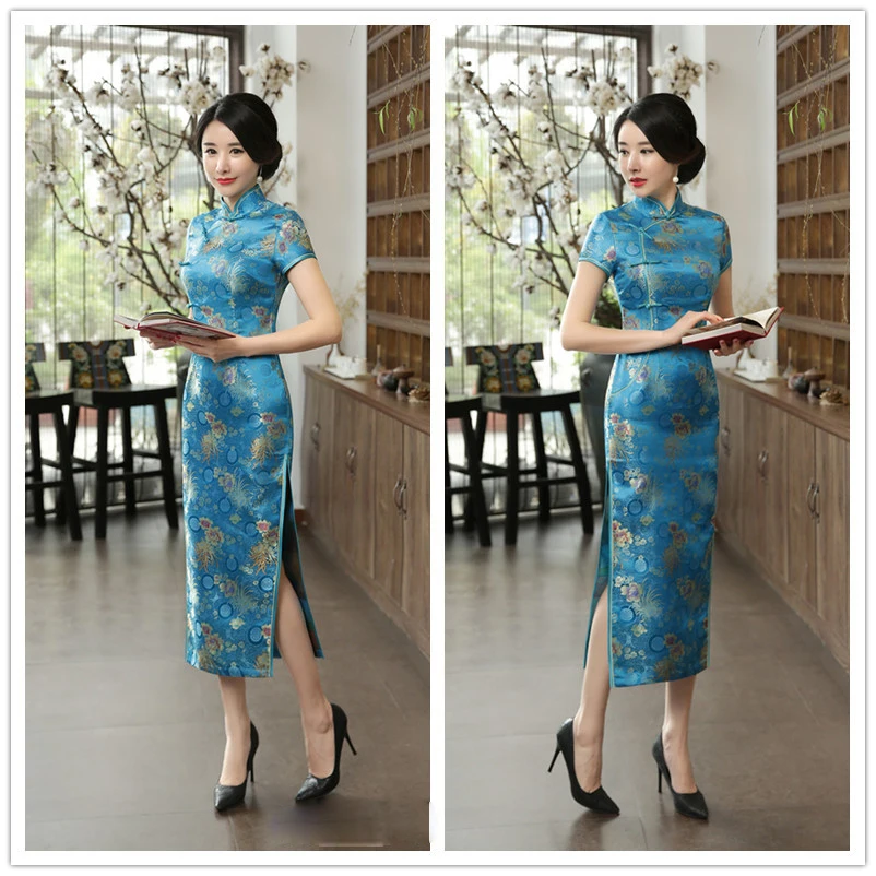 Китайский традиционный Чонсам с рисунком Хризантема, длинное платье qipao элегантные тонкие атласные вечерние платье Cheongsam улучшилось Ципао Новое