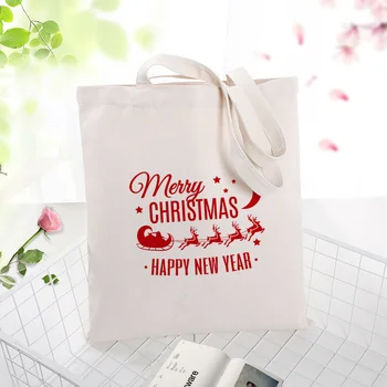 

Christmas Canvas Tote Bag Daily Use Text DIY Custom Print Logo Eco Reusable Shopping Bag Recycle Festival Gifts Handbag