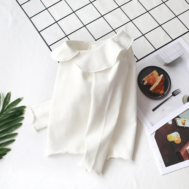 Spring Autumn Girls T Shirt Cotton Tops For Kids Candy colors Children Shirts Long Sleeve Baby Blouse Toddler Bottom Clothing - Цвет: Белый