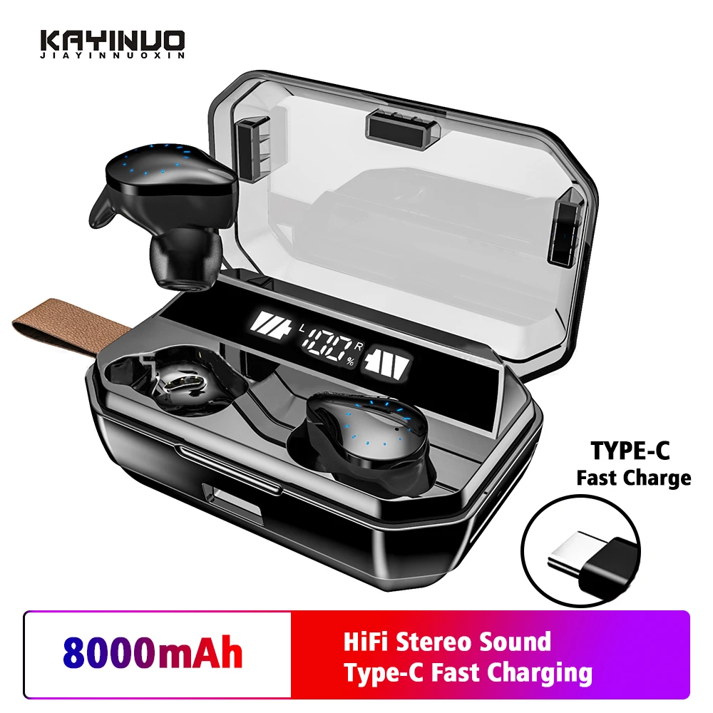 TWS bluetooth наушники 5 0 стерео HiFi 8000 мАч IPX7 водонепроницаемые мини беспроводные с