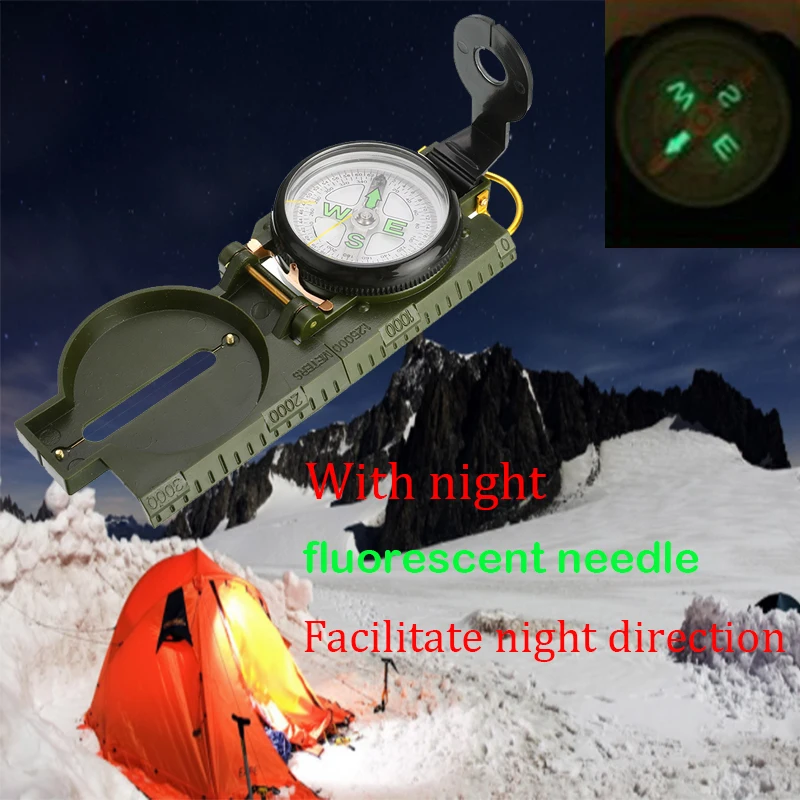 Portable Compass Military Outdoor Camping Folding Len Compass Army Green Hiking Survival Trip Precise Navigation Expedition Tool 3