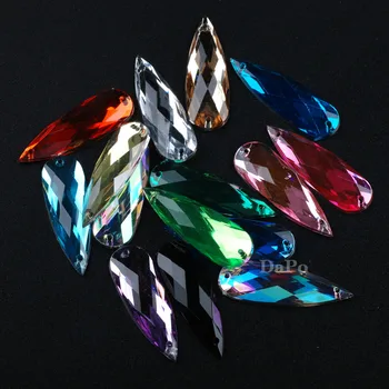 

50pcs Big Size 10x30mm Teardrop Sew On Rhinestone Acrylic Sew-on Flat Back Sewing Stone Gems 17 Colors For Clothes Wedding