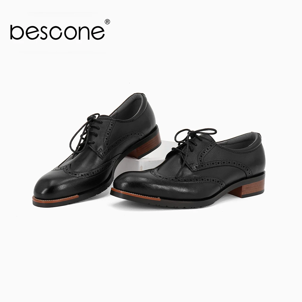 

BESCONE Business Men Shoes High Quality Top-Layer Genuine Leather Lace-Up Shoes Casual Breathable Round Toe Men Suit Shoes BN3