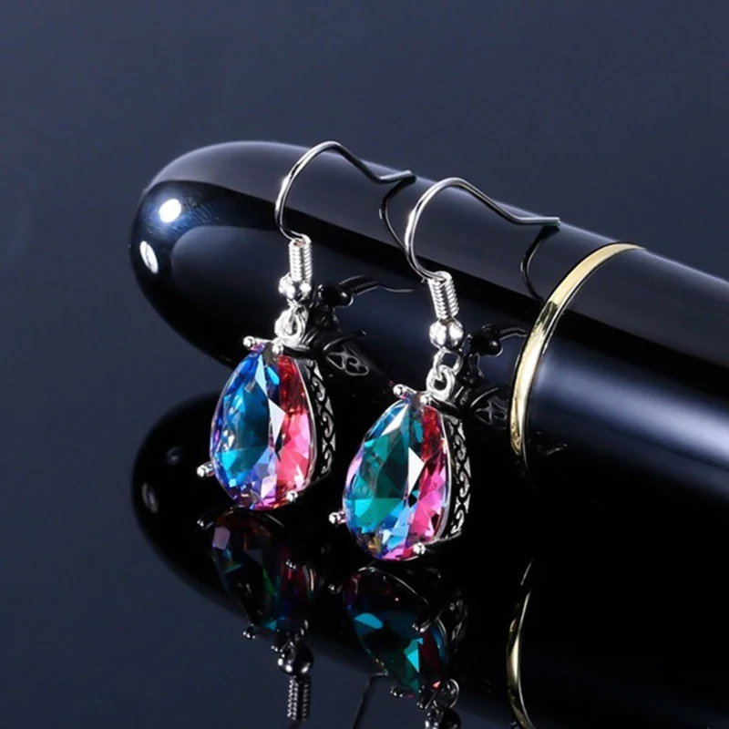 

Classic Rainbow Crystal Water Drop Earrings For Women Silver Color Colorful AAA+Cubic Zirconia Earrings Party Gift Jewelry