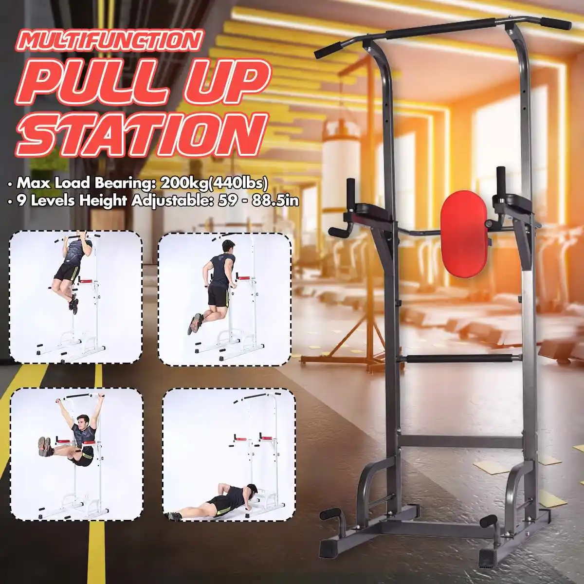 - Home Gym Pull Up Station Multifunction Height Adjustable Fitness Parallel Horizontal Bars Upper Strength Muscle Training Workout