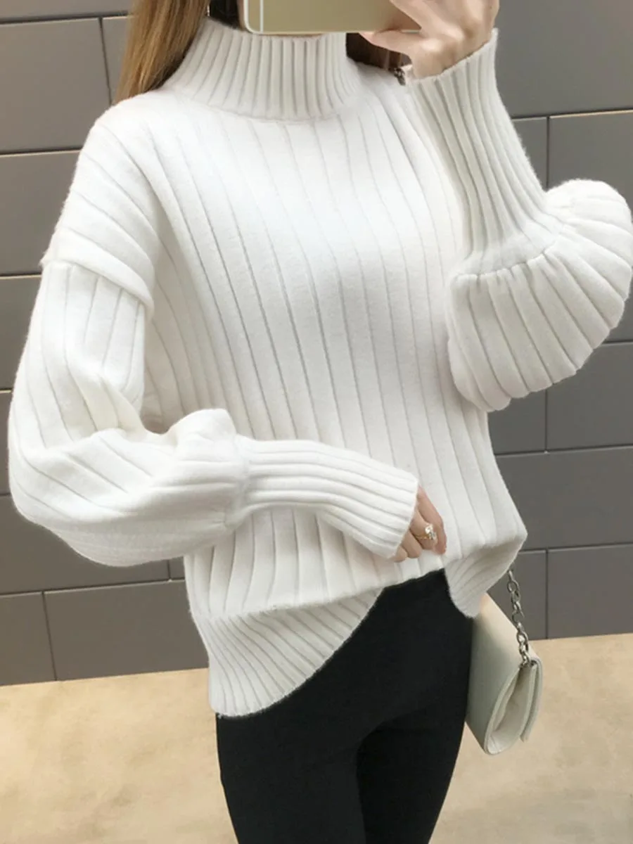 Корейские белые свитера женские пуловеры черный осенне-зимний вязаный свитер модный Джемпер шикарный фонарь рукав синий трикотаж топы
