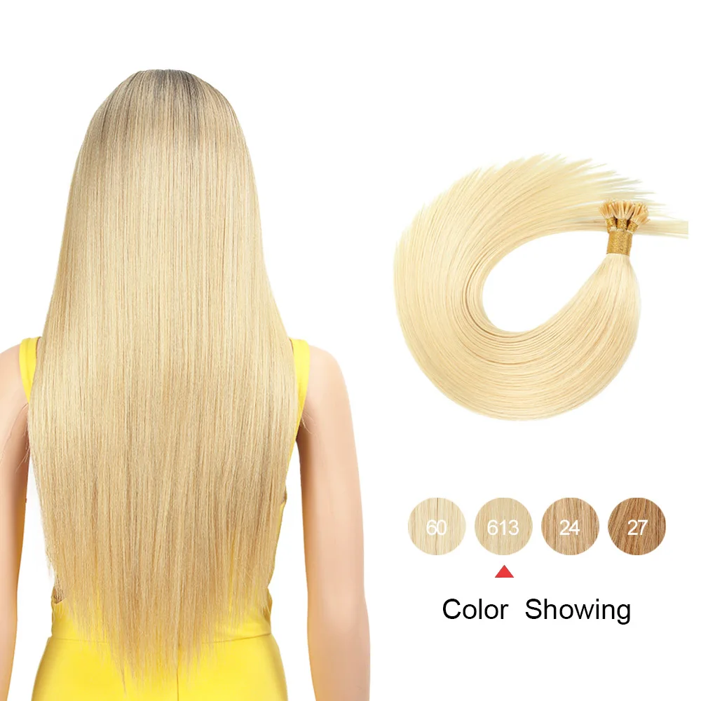 

Gazfairy 16''-24''100 Strands I Tip Human Hair Extensions Fusion Keratin Bond Natural Color Straight Style Remy Pre Bonded Hair