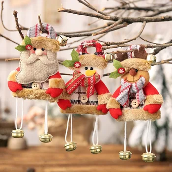 

Merry Christmas Plaid cloth hanging bell pendant Dolls Tree Decor New Year Ornament Reindeer Snowman Santa Claus Doll Decoration