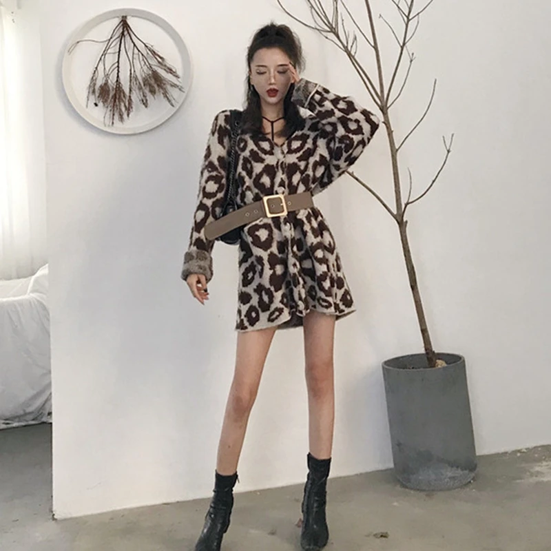 

Sweater Women 2019 New Women Clothes Mohair Knitted Cardigan Mid-long Waist Cardigan Leopard Print Jacket In Autumn And Winter