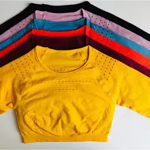 Женские рубашки с длинным рукавом для тренировок, тренажерного зала, укороченный топ, безупречный трикотажный бесшовный топ для йоги, фитнеса, дышащая спортивная женская рубашка