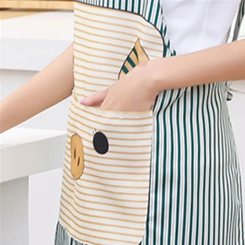 2pcs Kitchen Apron Cute Cartoon Pig Pattern Cotton And Linen Anti-Fouling Household Aprons For Cooking(Green And Khaki) A35
