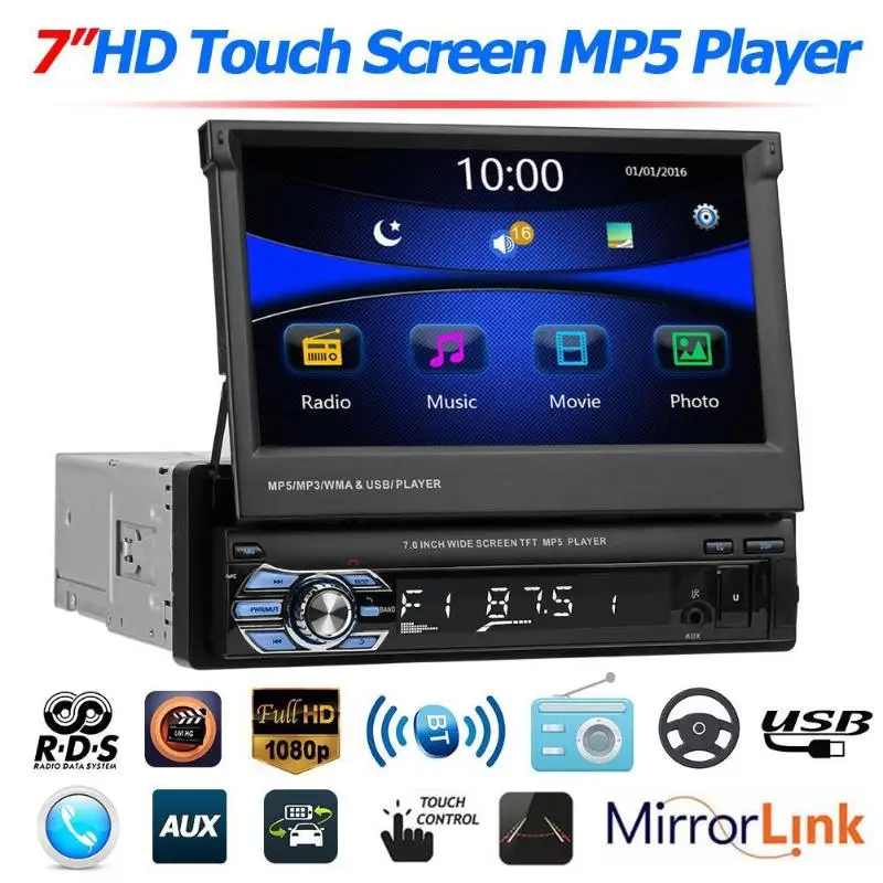 " складной сенсорный экран 1Din автомобильный стерео MP5 плеер RDS AM FM радио Bluetooth 4,0 USB/TF/AUX аудио видео плеер с дистанционным управлением