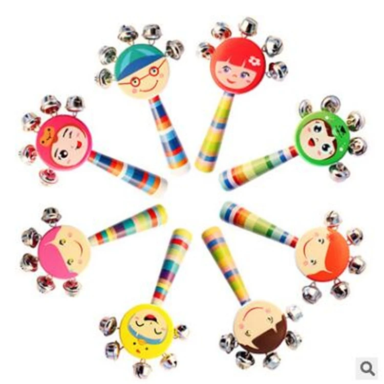 Wooden Dumbbell Toy Set Rattle Wood Rattle Infant Sand Hammer Colorful Bell Baby Early Childhood Toy
