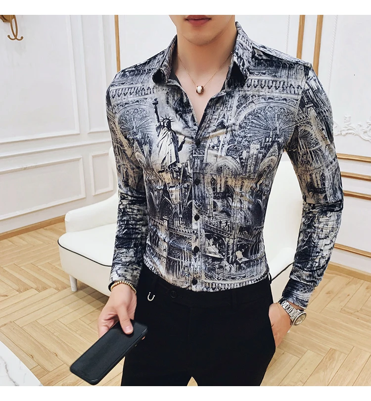 Ropa De Hombre Camisa Social Masculina Manga Longa рубашка с цветочным принтом для мужчин, утепленная, сохраняющая тепло, из плюша, увеличивающая рост, рубашка с длинными рукавами