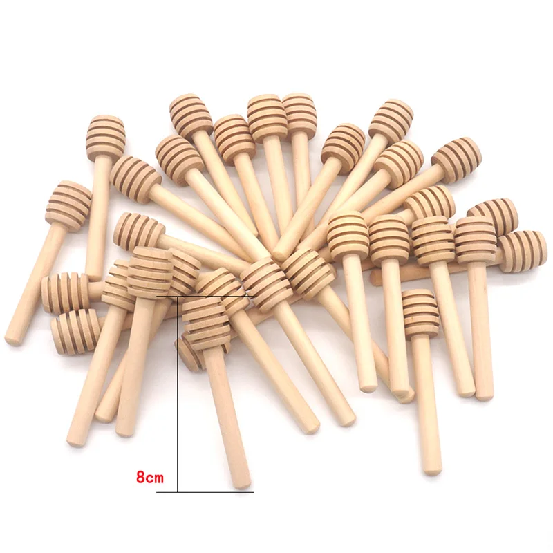 5 unids/lote 8cm de largo mango de madera cariño Stir Bar práctica mezcla de miel palo Jar cuchara suministros para café té de la leche de herramienta de cocina