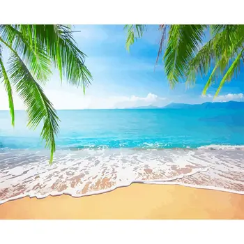 

Frame Sunny Beach DIY Painting By Numbers Landscape Calligraphy Painting Modern Wall Art Hand Painted Oil Painting For Home