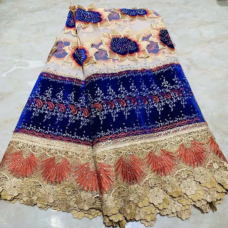 

African Lace Fabric 2019 French Cord Lace Fabric Embroidered Nigerian Tulle Lace Fabric With Stones For Wedding B225