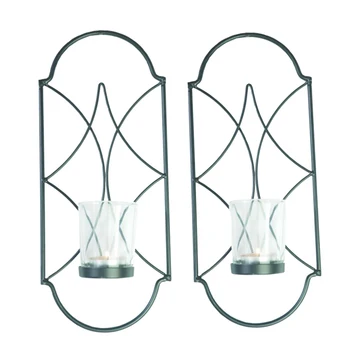 

2pcs Wedding Party Ornaments Iron Art Wall Mounted Hanging Candlestick Yard Pathway With Glass Bedroom Candle Holder Fireplace
