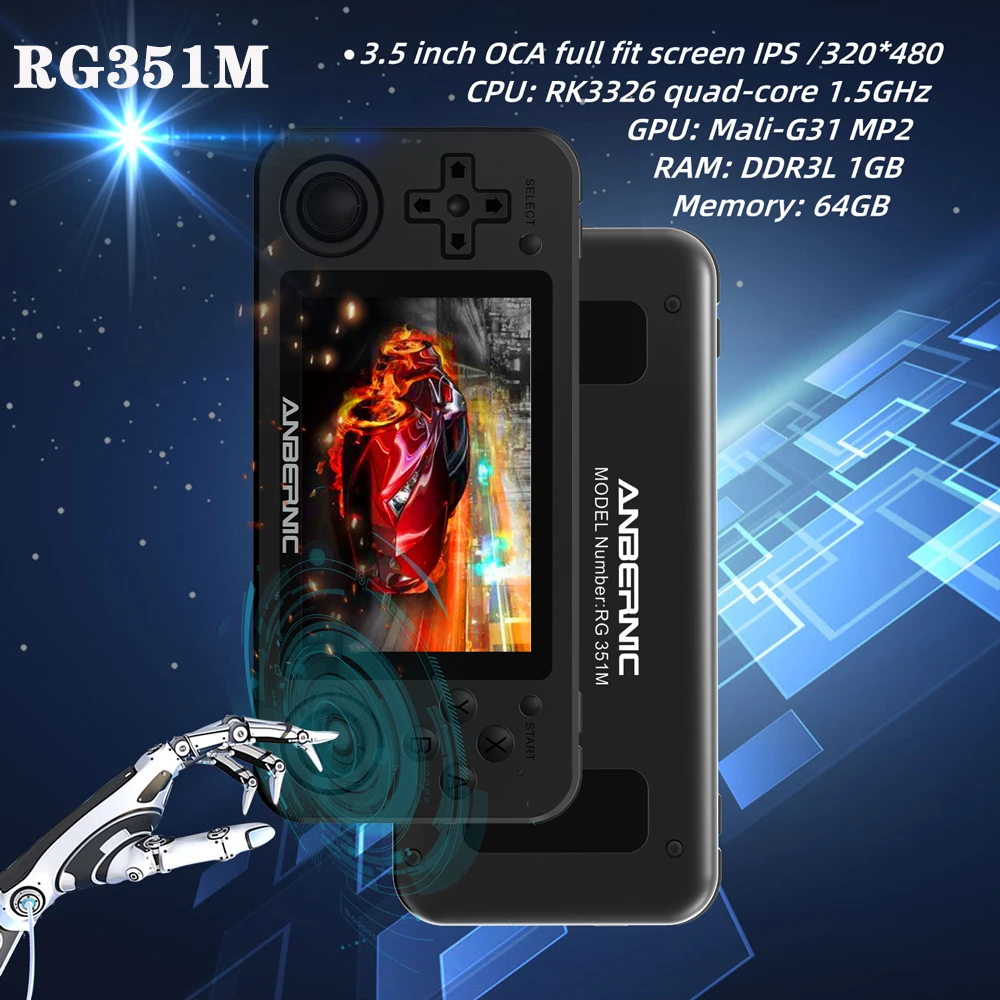 Новый ANBERNIC RG351M Wifi PS1 Ретро игра 2400 игр 64G RG351P-обновленная версия RK3326 N64 Карманный