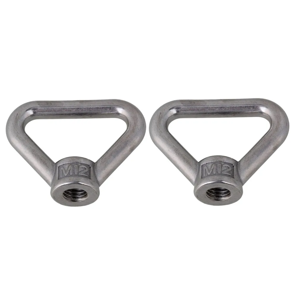 

2pcs Triangle Shape Silver 304 Stainless Steel M12 Eyed Threaded Nuts Lifting Gear Fasteners Lifting Eye Nut