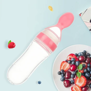 

1PCS Baby Cereal Food Supplement Feeder Safe Tableware Tools Infant Newborn Toddle Feeding Bottle Silicone Training Rice Spoons