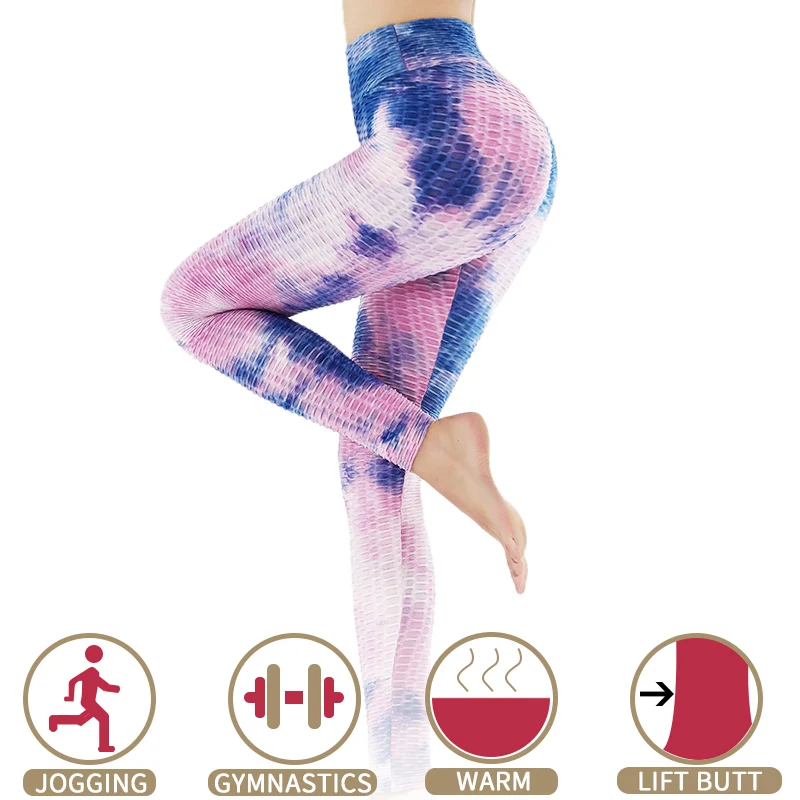 High Waist Ruched Butt Lifting Leggings Women Tie-Dye Workout Legging Stretchy Booty Enhancing Textured Fitness Push Up Pants