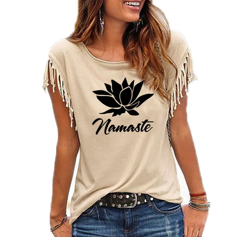 Женская футболка с принтом NAMASTE, повседневная хлопковая хипстерская забавная футболка для девочек, футболки - Цвет: 1