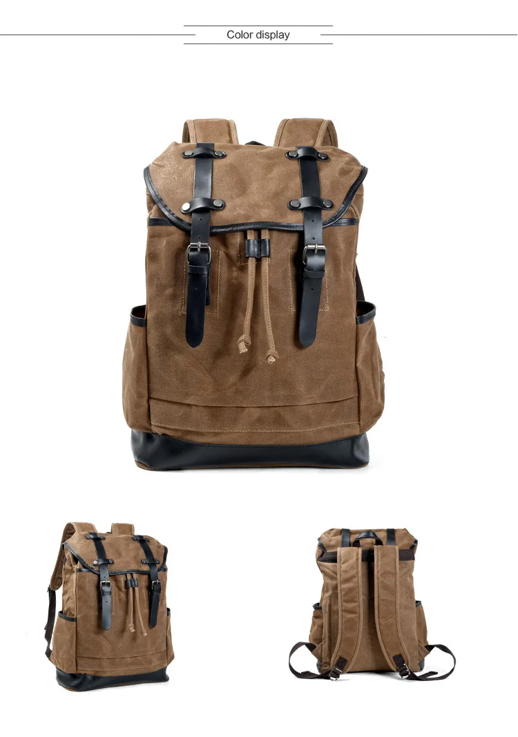 COLOR DISPLAY KHAKI of Woosir Outdoor Large Capacity Canvas Travel Backpack