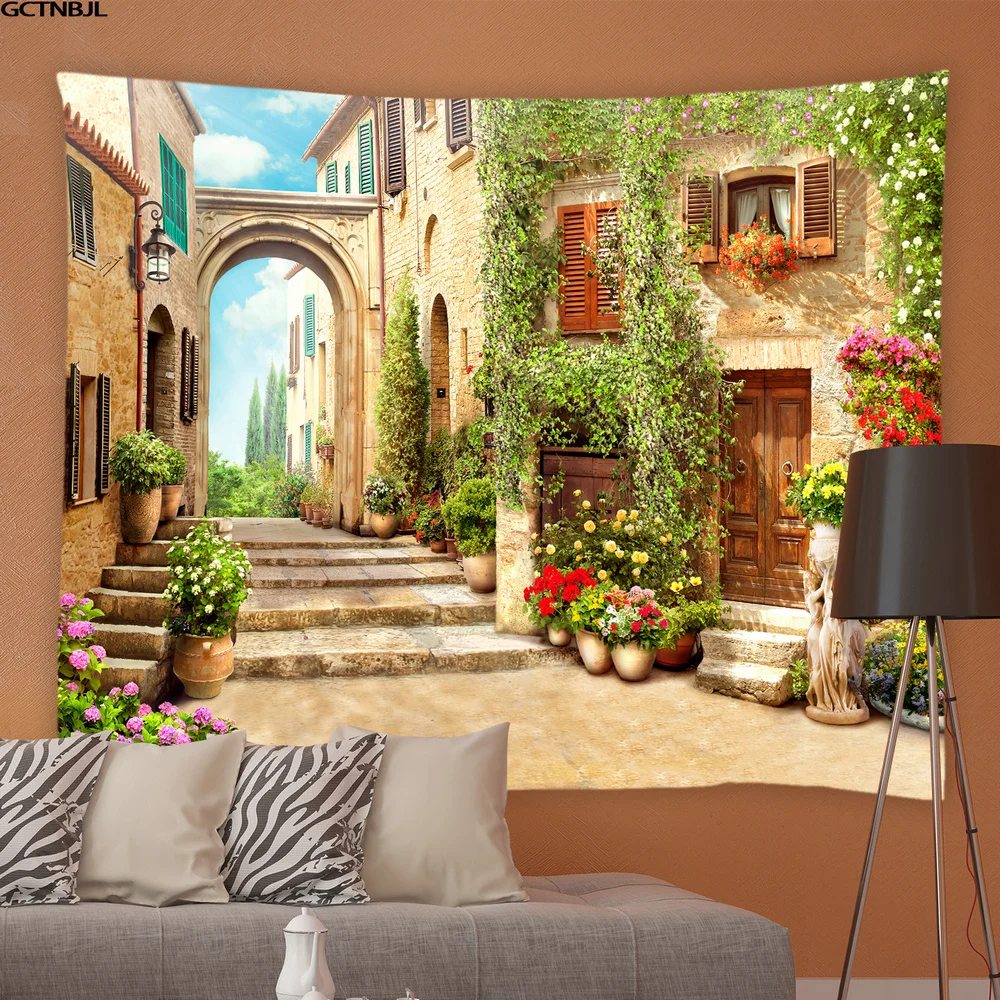 Tapestry Decorations Landscape Street Plants Flowers Scenery