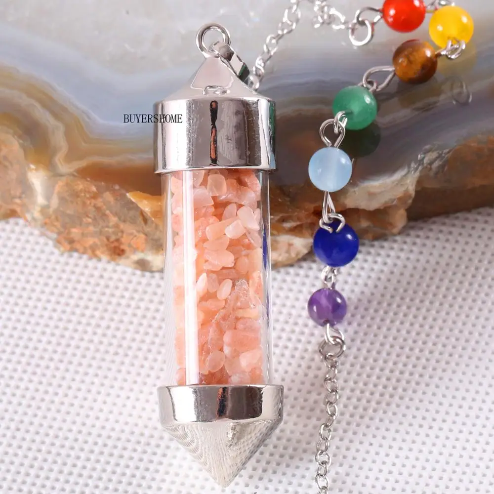 Divination Amulet 7 Чакра Желая бутылка маятник рейки с вкраплениями натуральных камней