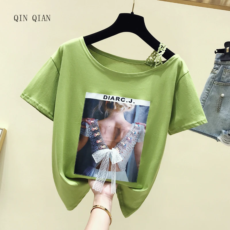 

Korea Cool T shirt Women Slash Neck Summer Short Sleeve Appliques Lace Sexy TShirt Tops Casual Black Tee Shirt Femme
