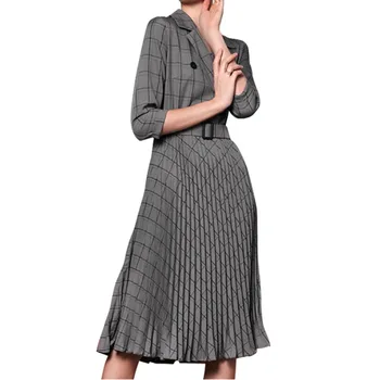 

Women's Sleeve Pleated Elegant Plaid Long 2020 Original Dresses For Summer Simple Dress