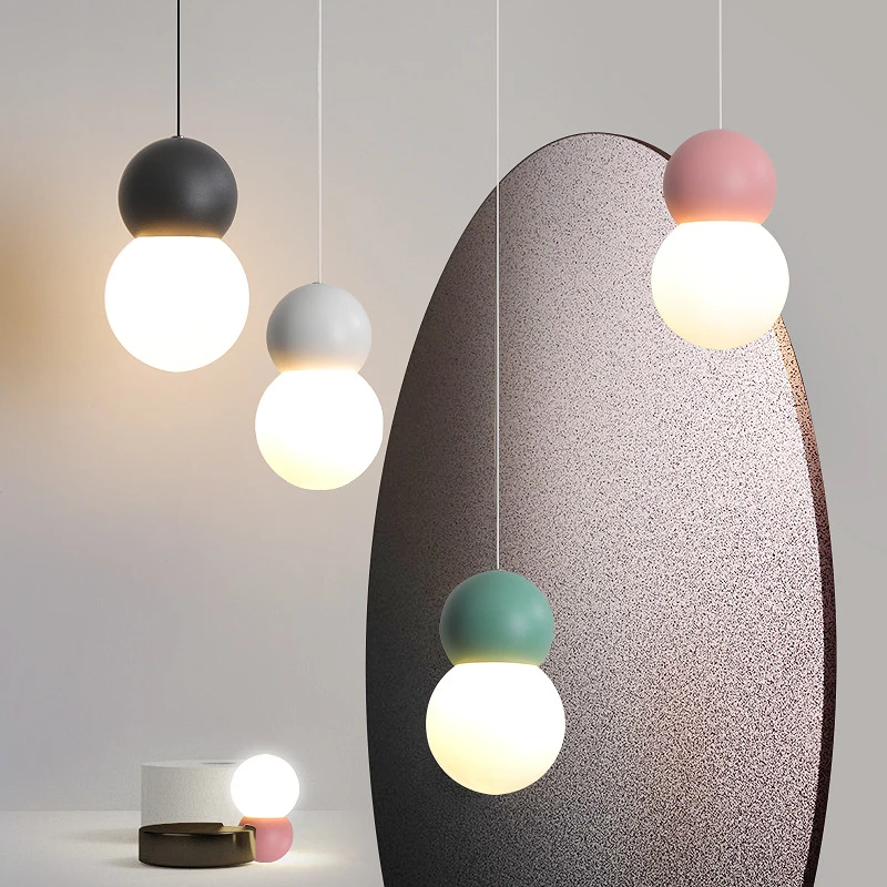 

Nordic Living Room Hanging Lamp Macarons Small Chandeliers Glass Pendant Light Bedroom Bedside Pendant Lights AC110V AC220V