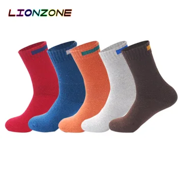 

LIONZONE 5Pair/Lot Cashmere Wool Socks Men Solid Cloth Sign Design Winter Striped Thick Warm Socks Cotton