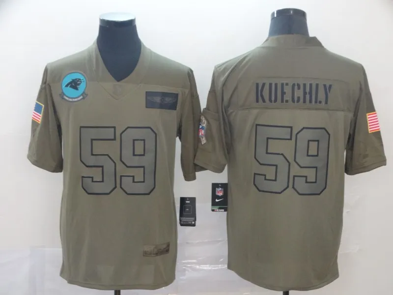 Мужчины Carolina 59 Luke Kuechly Panthers Джерси оливковый/золотой
