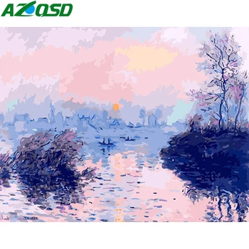 

AZQSD Coloring By Numbers Landscape Unframe Unique Gift Drawing On Canvas Oil Painting By Numbers Sunset Home Decoration