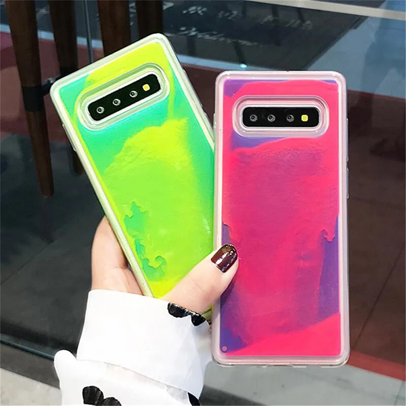 Светящийся неоновый песок чехол для samsung Galaxy S8 S9 S10 Plus Note 10 8 9 Pro светится в темноте Жидкий блеск зыбучий песок чехол s