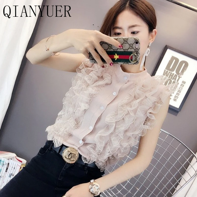 Fashion Ladies 2020 Spring And Summer New Korean Version Of Lace Stitching Short Cardigan Sleeveless Sweater Vest Top |