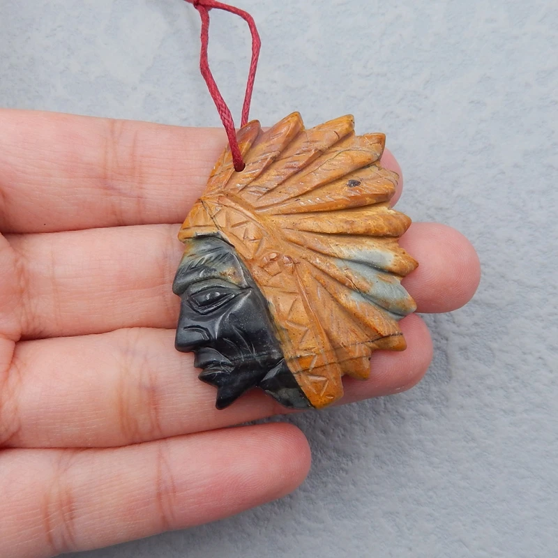 

Новый Дизайн Натуральная разноцветная яшма Пикассо резная индийская голова модная подвеска 41x38x6 мм 10 г