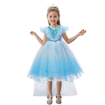 

Girl's formal dress O neck sleeveless ponchos piano show host summer princess birthday ceremony Princess Elsa cosplay dress