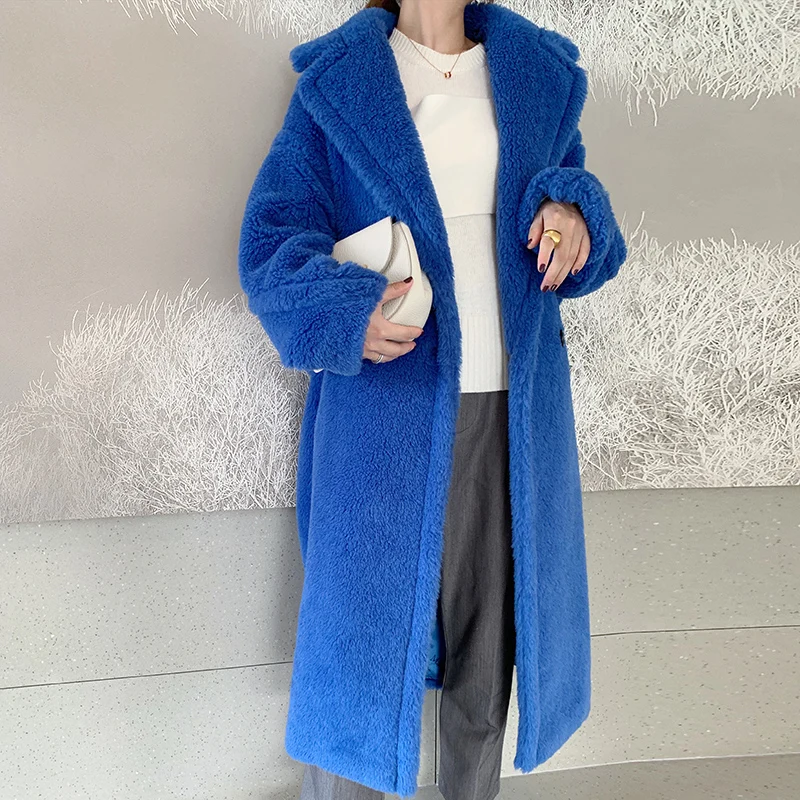 Royal blue women clothing winter outerwear real coats new winter coat silhouette particles alpaca fur coat fluff it 1018 - Цвет: Royal blue