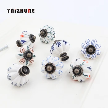 YNIZHURE Rural Hand Made Painted Ceramic Door Handles Antique Furniture Drawer Pulls Kitchen Cabinet Knobs Handles