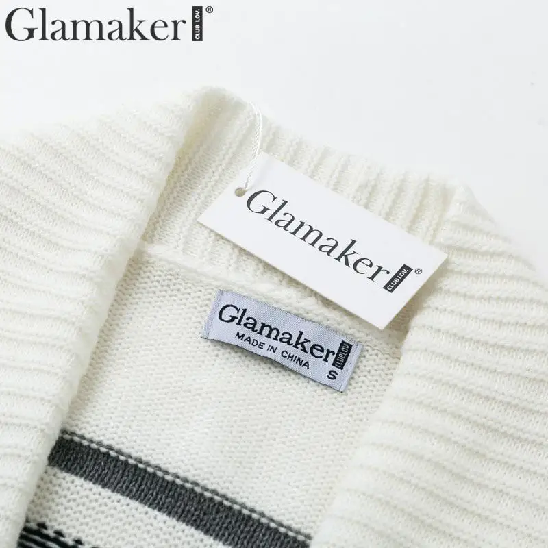Glamaker вязаный кардиган в полоску и горошек, женский длинный кардиган с расклешенными рукавами в стиле пэчворк с кисточками, женский осенне-зимний теплый кардиган