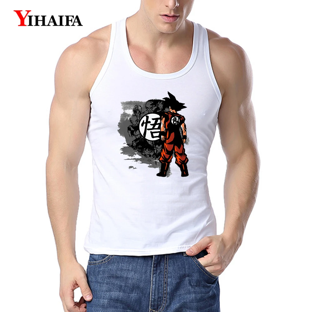 

YIHAIFA Brand Men Tank Top Undershirt Dragon Ball Printed Men's Fitness Shirt Singlet Bodybuilding Workout Gym Vest Tees