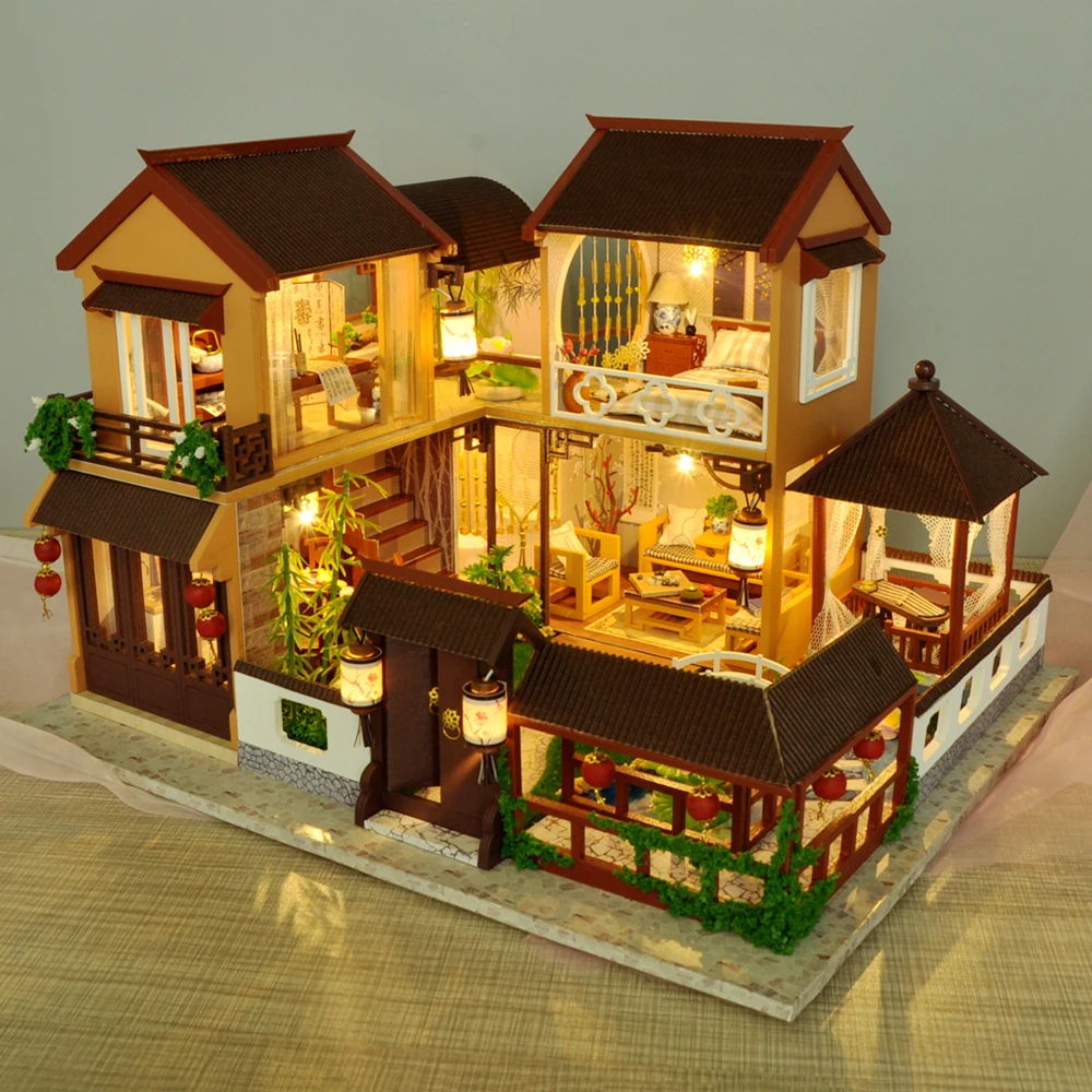 Kids Toys Diy Dollhouse Assemble Wooden Miniatures Doll House Furniture Miniature Dollhouse Puzzle Educational Toys For Children