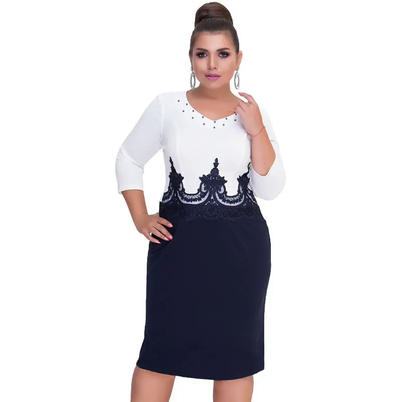 5XL6XL осеннее винтажное платье лоскутное платье с аппликацией прямое Платье До Колена офисное платье Плюс Размер Женская одежда женское платье