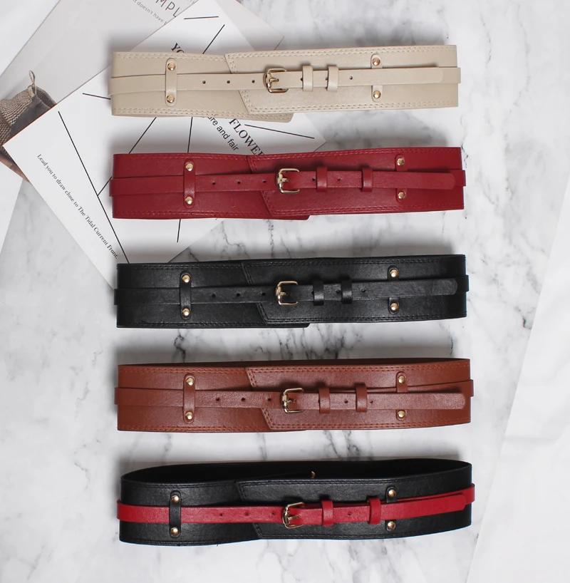 Women black wide belt Japan style kimino belts asymmetric sexy waist belt PU leather new red brown beige
