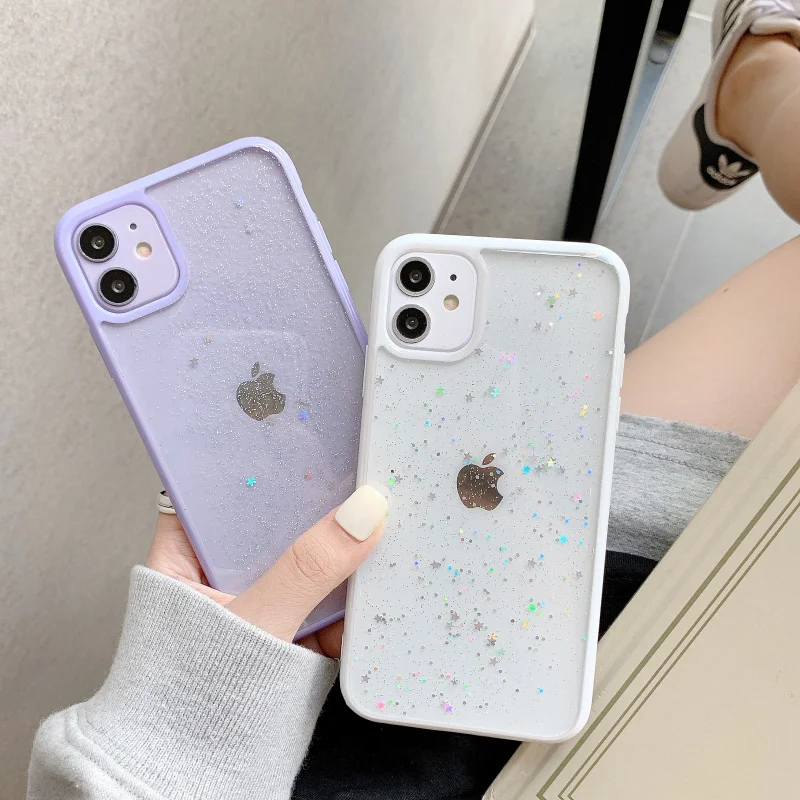 Рождественские блестящие мягкие силиконовые чехлы со звездами для iPhone 11 12 Mini Pro X